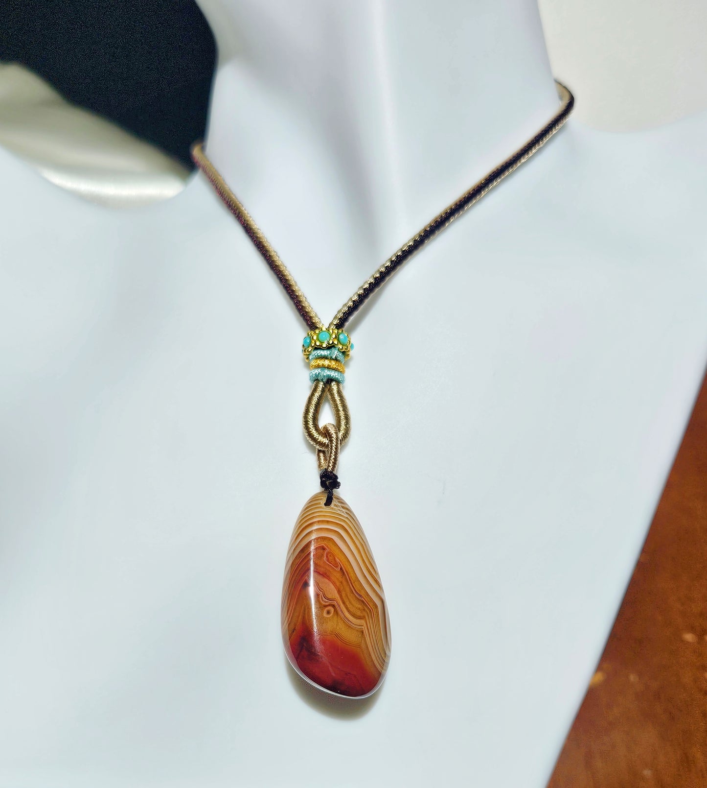 Natural agate double-sided different natural texture vintage pendant necklace