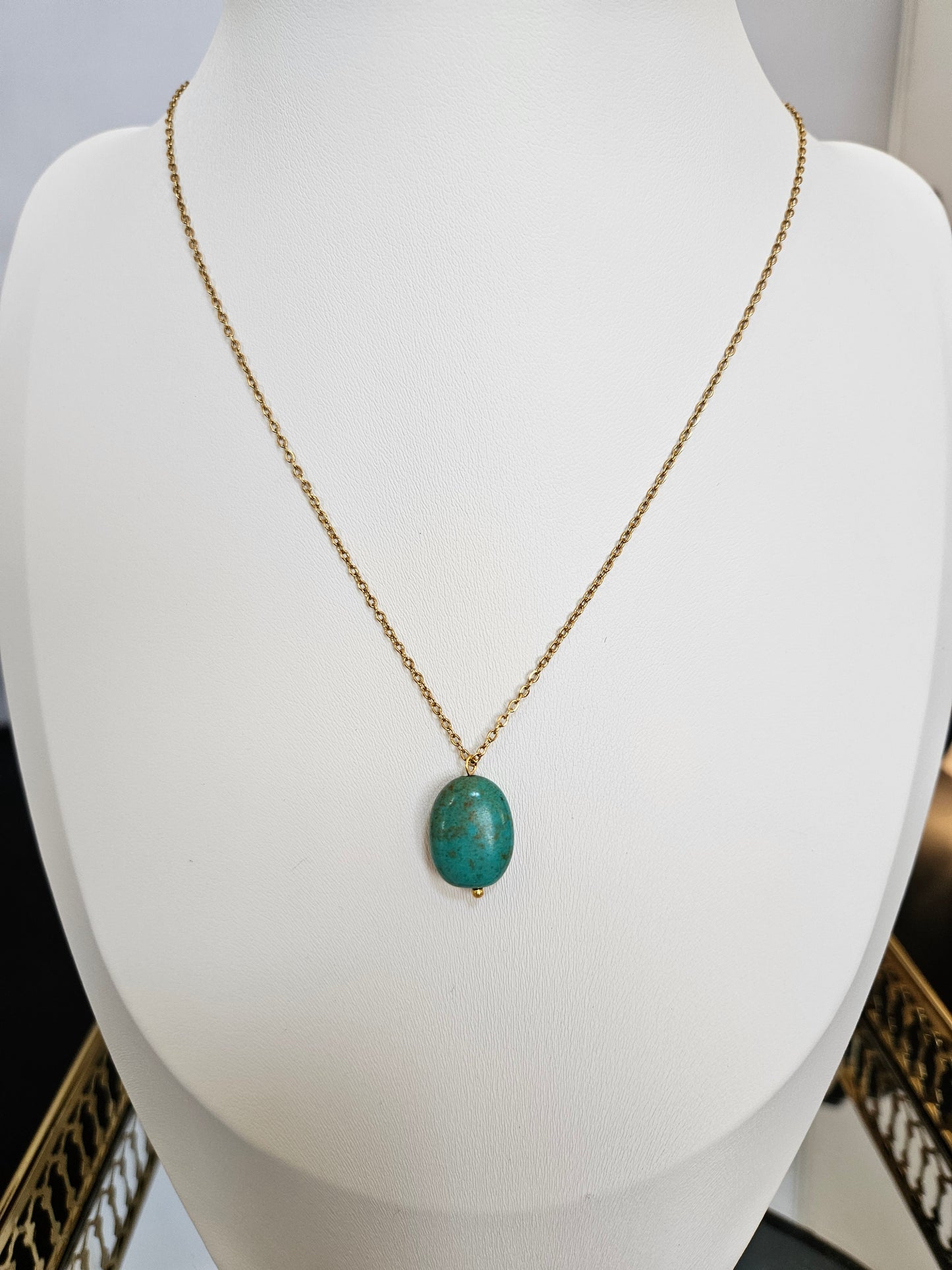 Natural Blue Multicolored Turquoise Bead Gold Plated Necklace