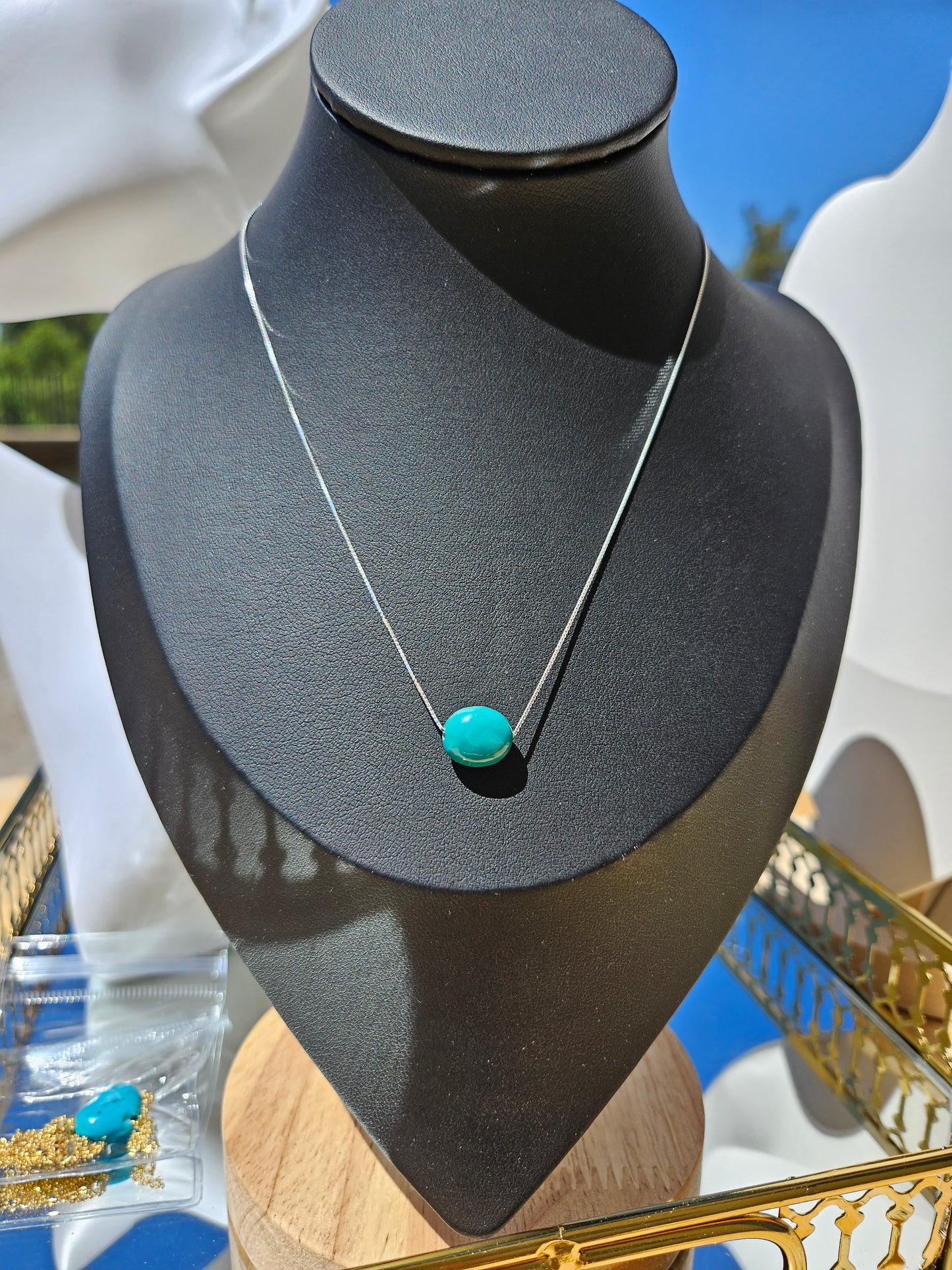 Natural Blue Turquoise Bead Necklace