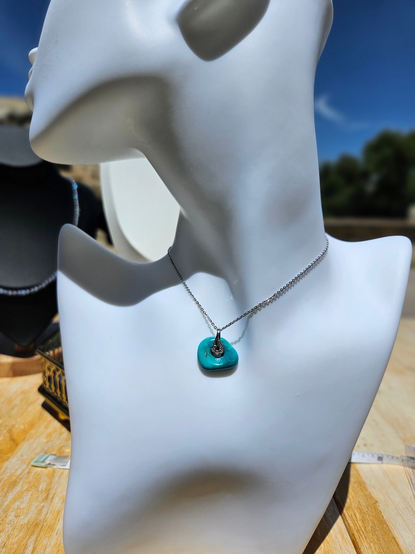 Natural Turquoise 925 Silver Plated Necklace Adjustable