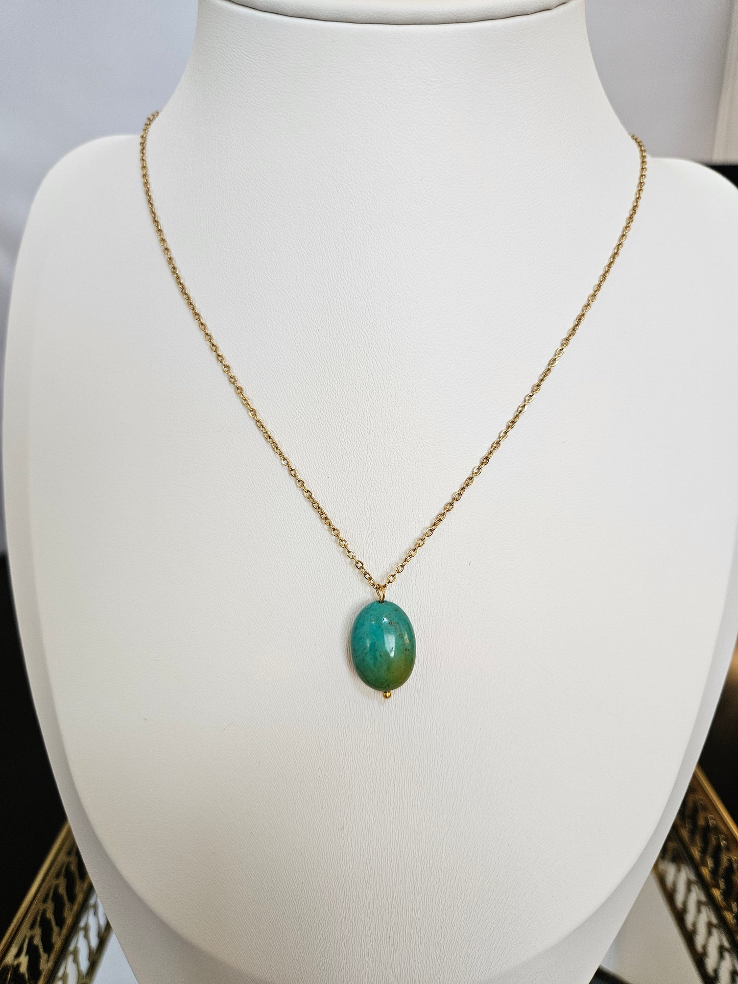 Natural Blue and Yellow Turquoise Bead Necklace