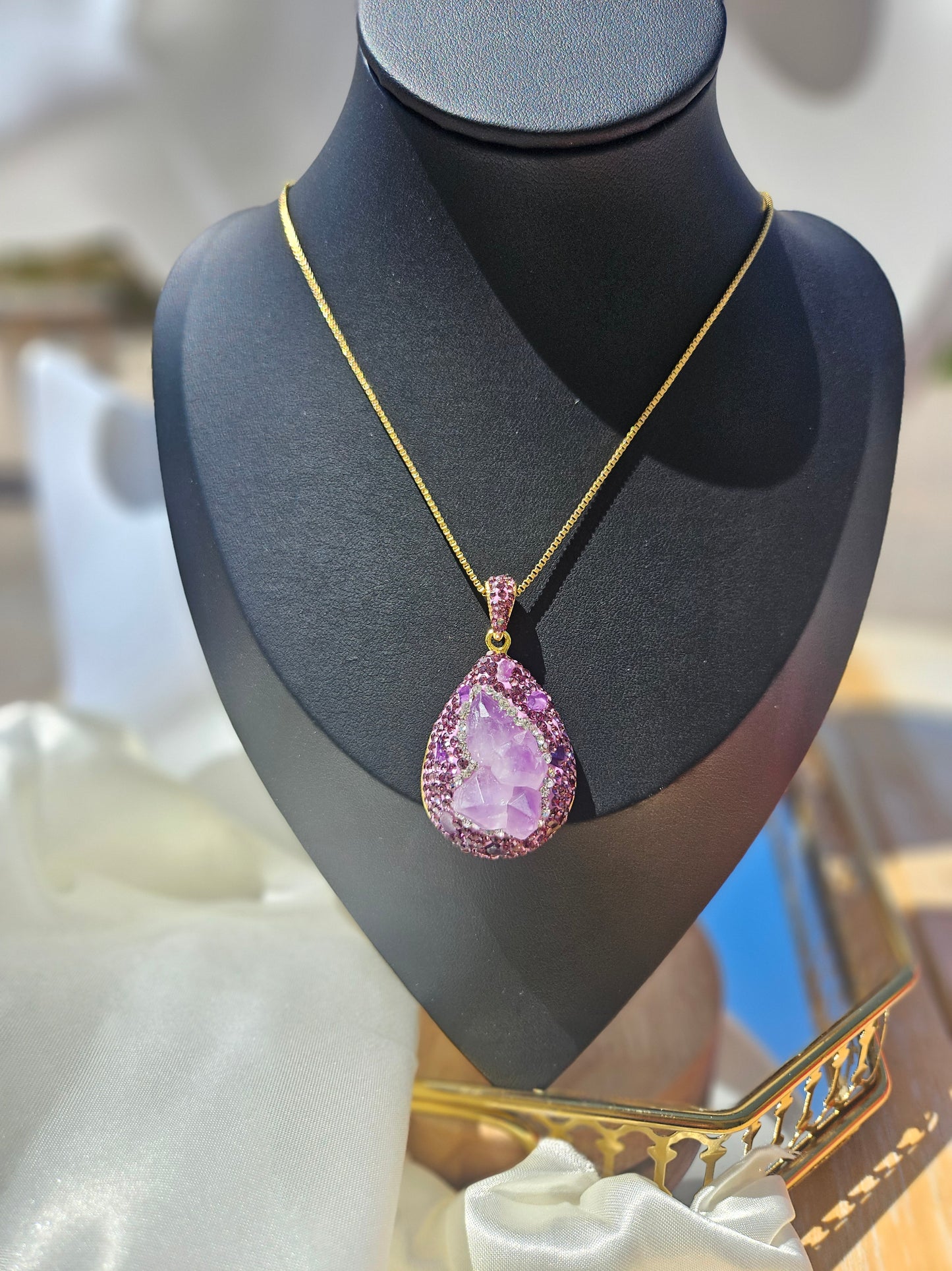 Natural Amethyst Water Drop Shape Necklace