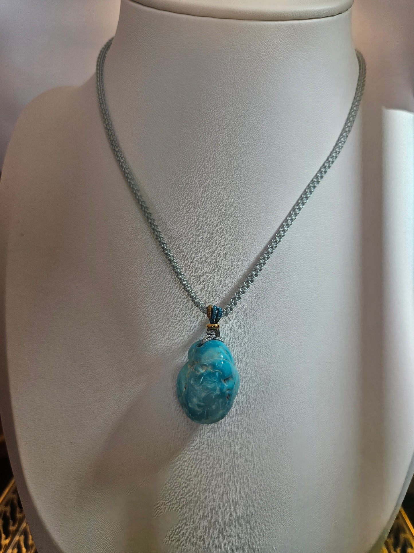 Natural Turquoise Natural Shape Pendant Necklace Handmade Braided Rope Adjustable