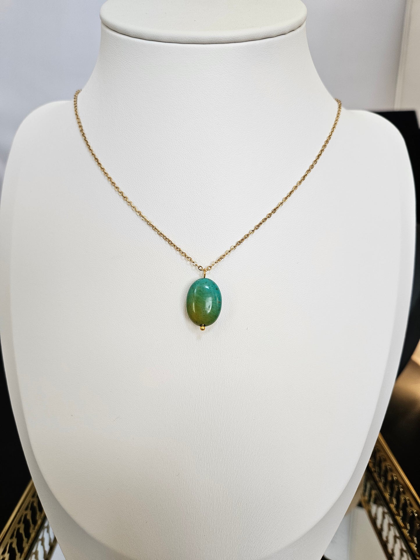 Natural Blue and Yellow Turquoise Bead Necklace