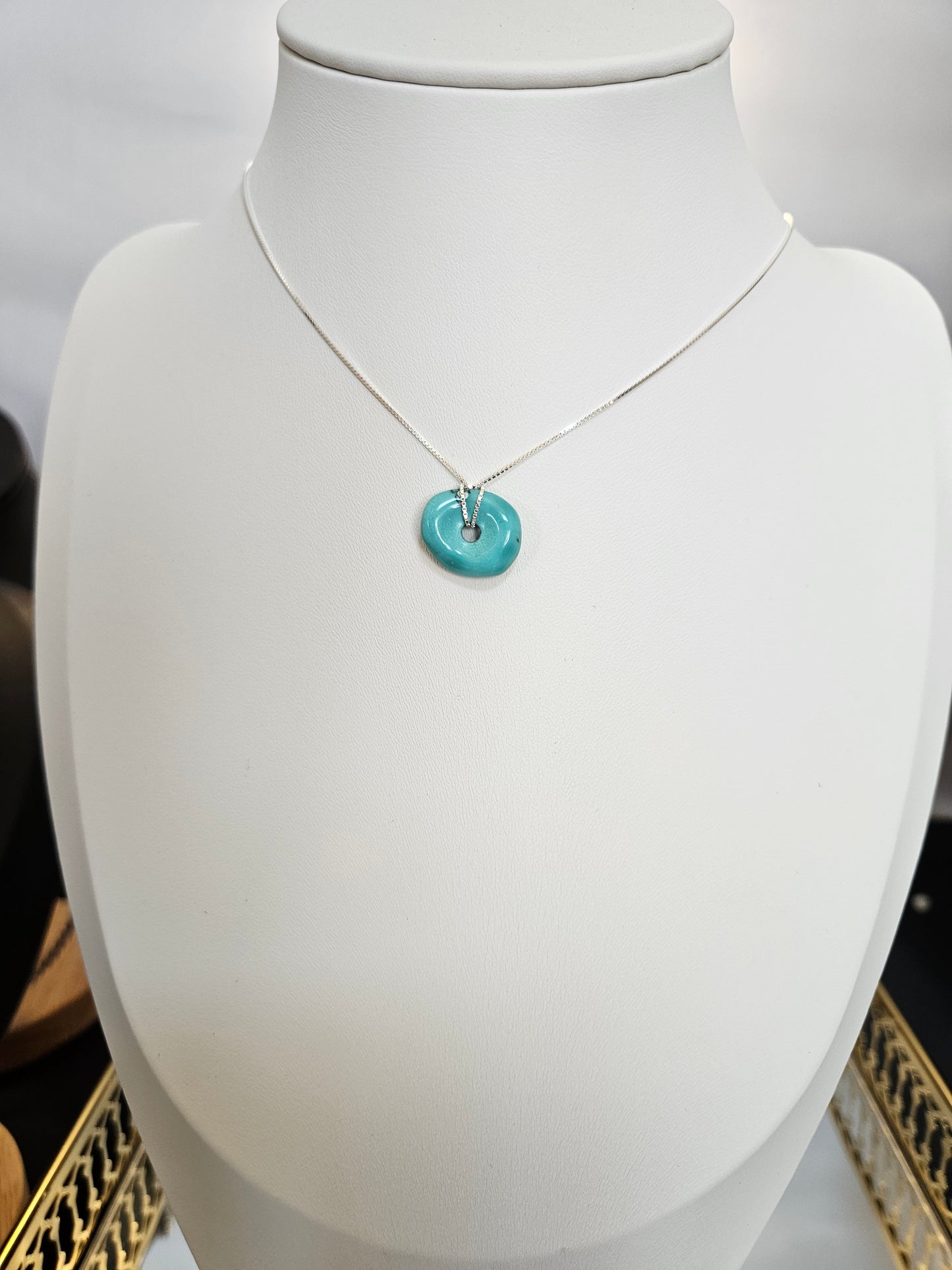 Natural Light Blue Turquoise Irregular Shape 925 Sterling Silver Necklace
