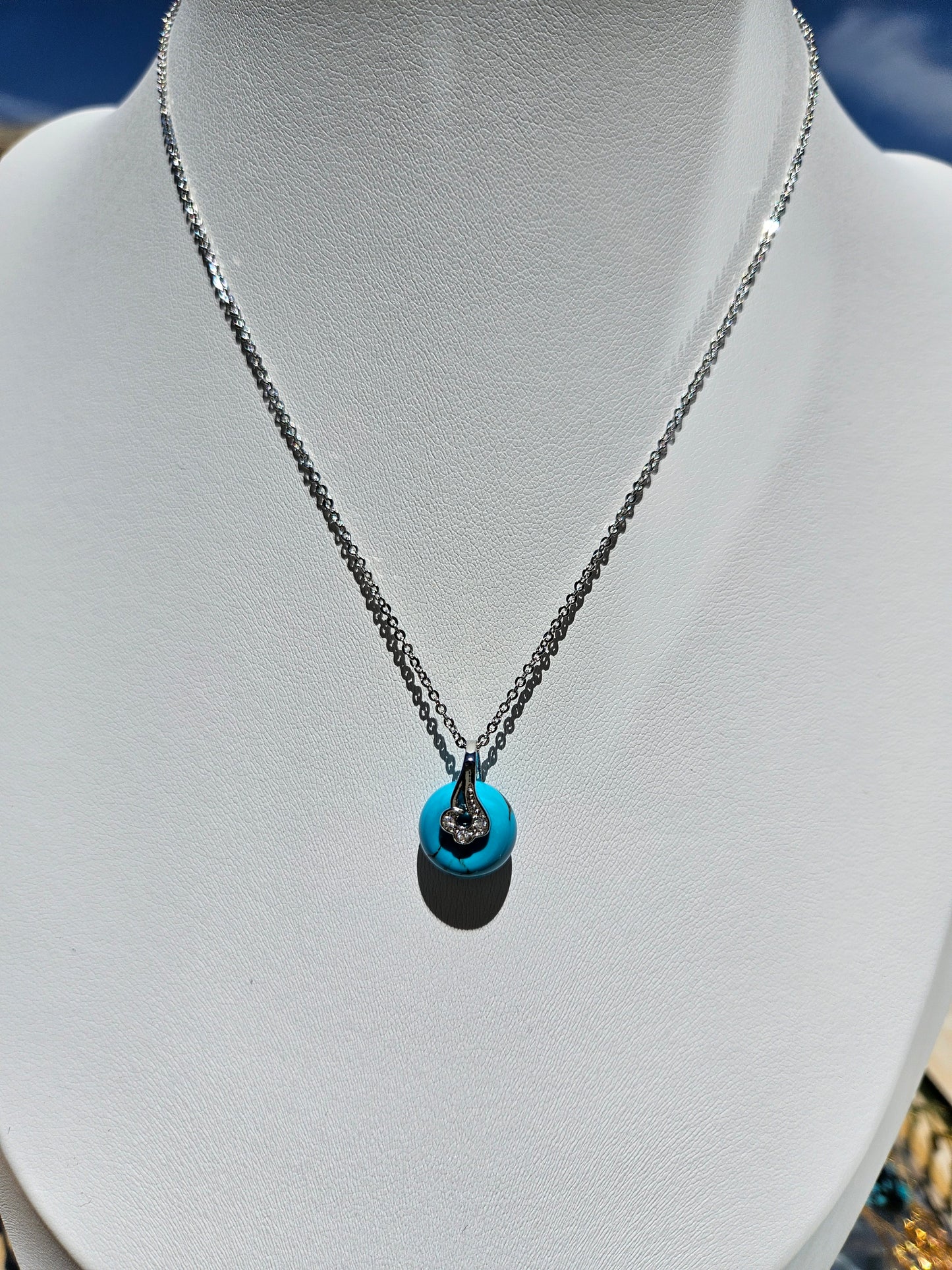 Natural Turquoise Round 925 Silver-Plated Necklace