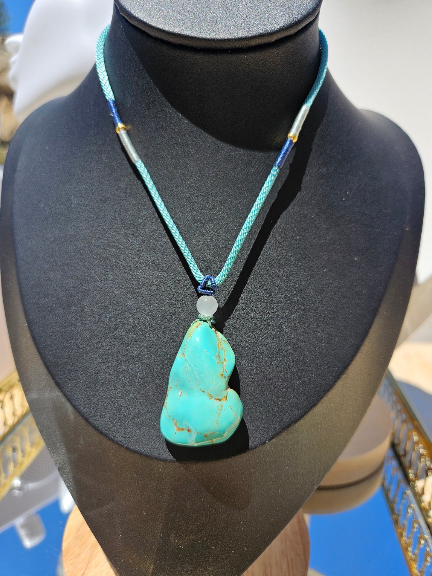 Natural Blue and Orange Irregular Shape Turquoise Necklace