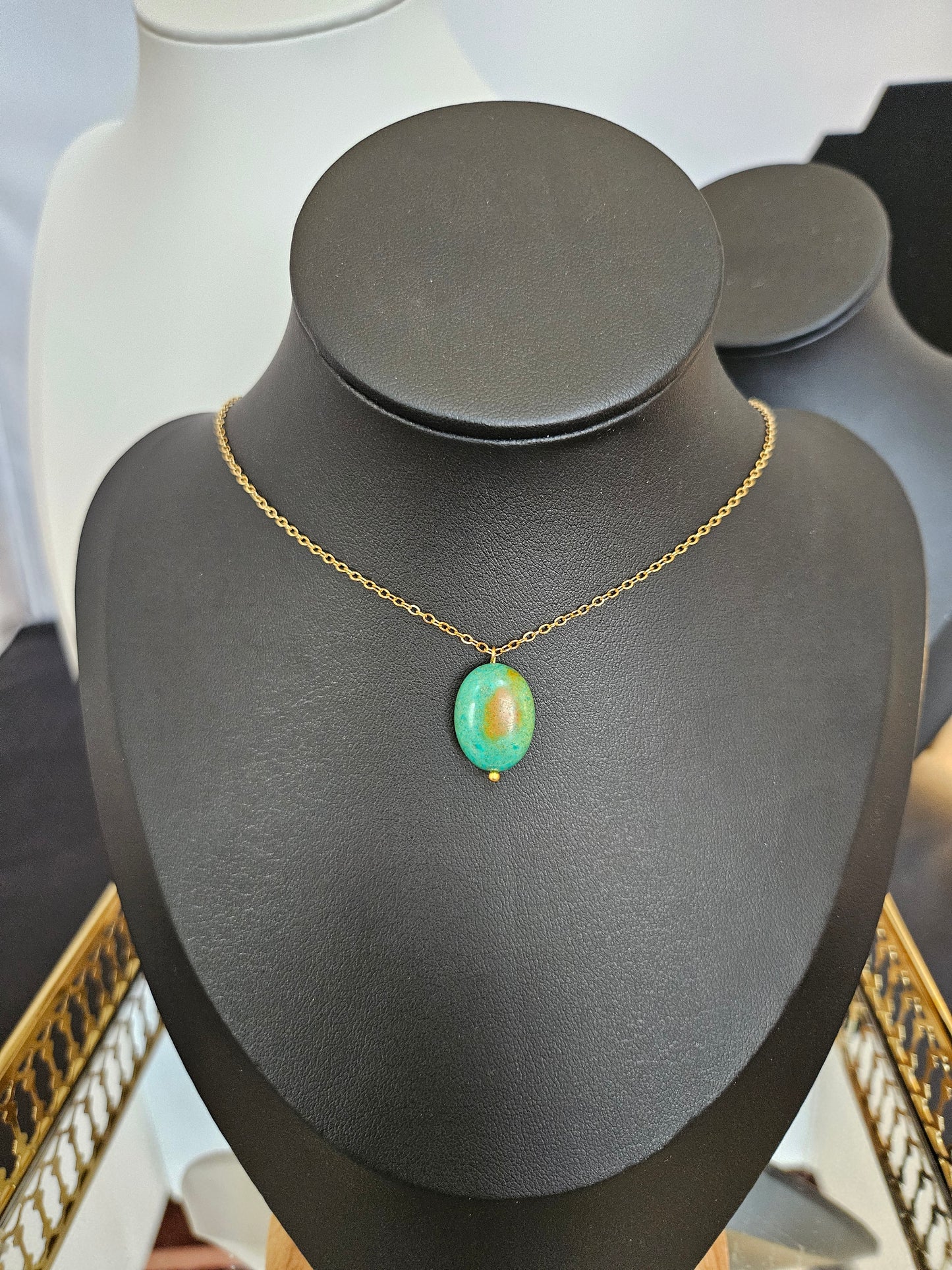 Natural Orange and Blue Turquoise Bead Necklace