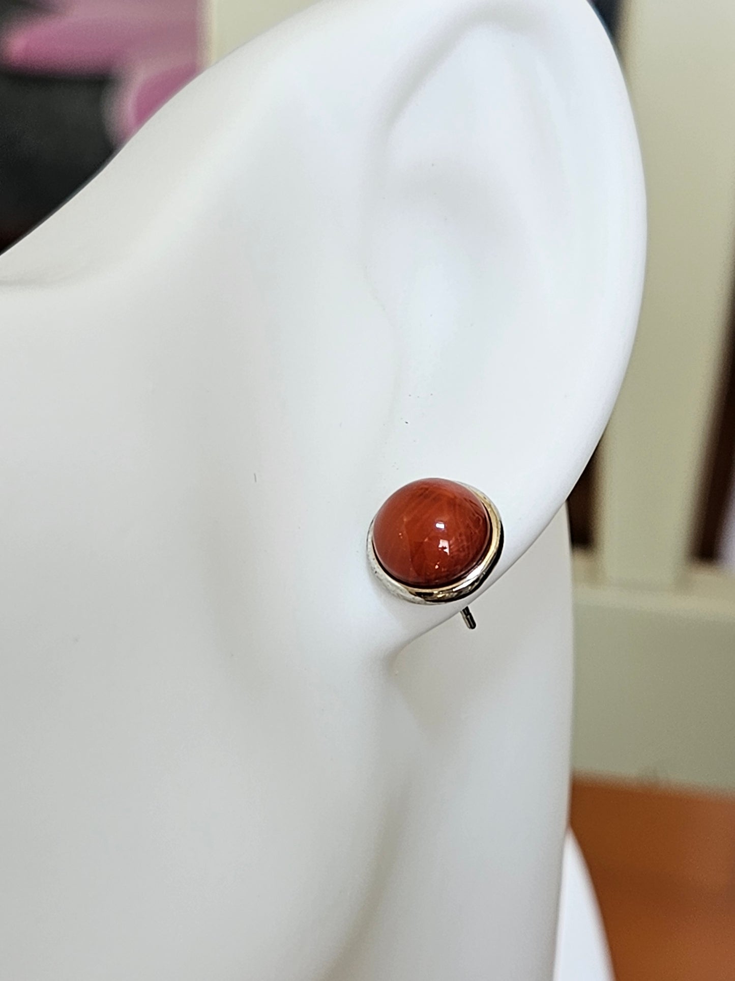 Natural Red Agate Round Earring