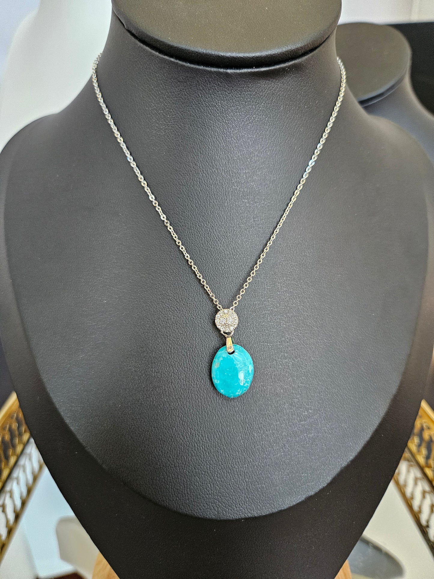 Natural Light Blue Multicolored Turquoise Bead Silver Plated Necklace