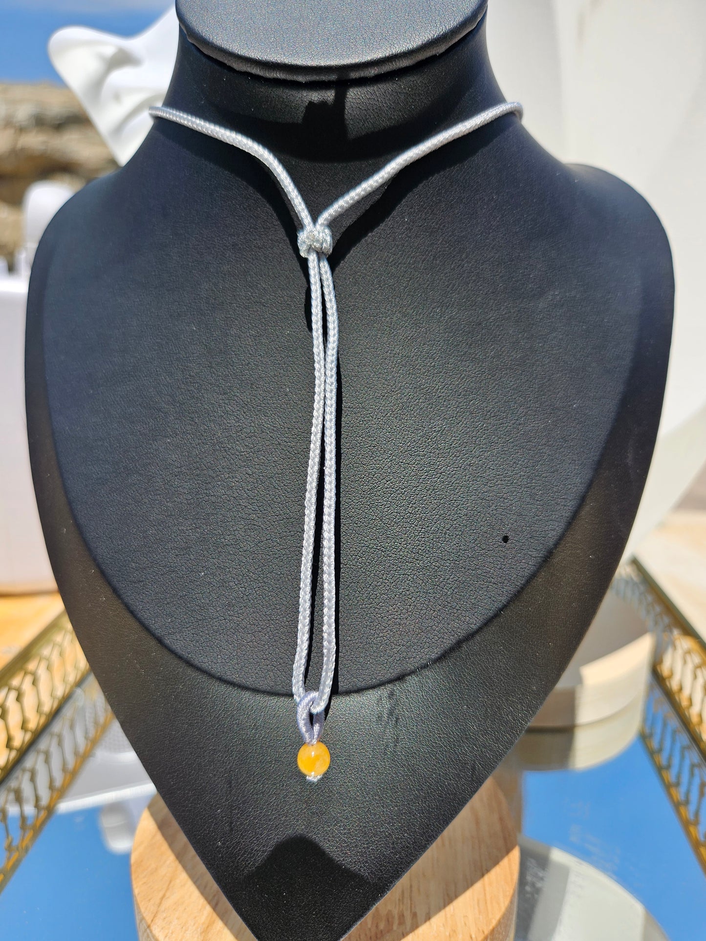 Natural White Crystal Round Pendant Necklace  Hand-woven Rope Adjustable