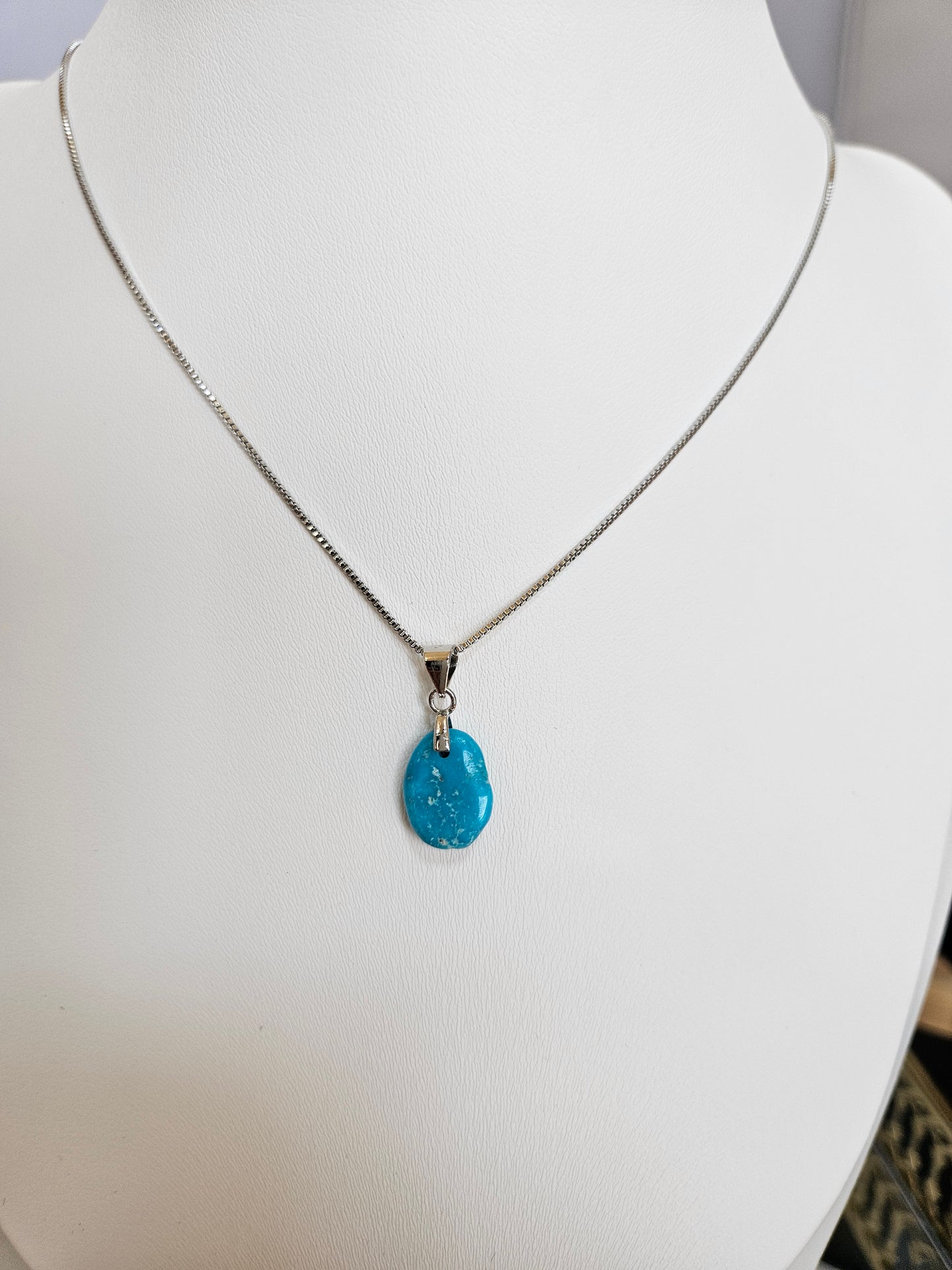 Natural Blue Turquoise Flat Irregular Shape Necklace