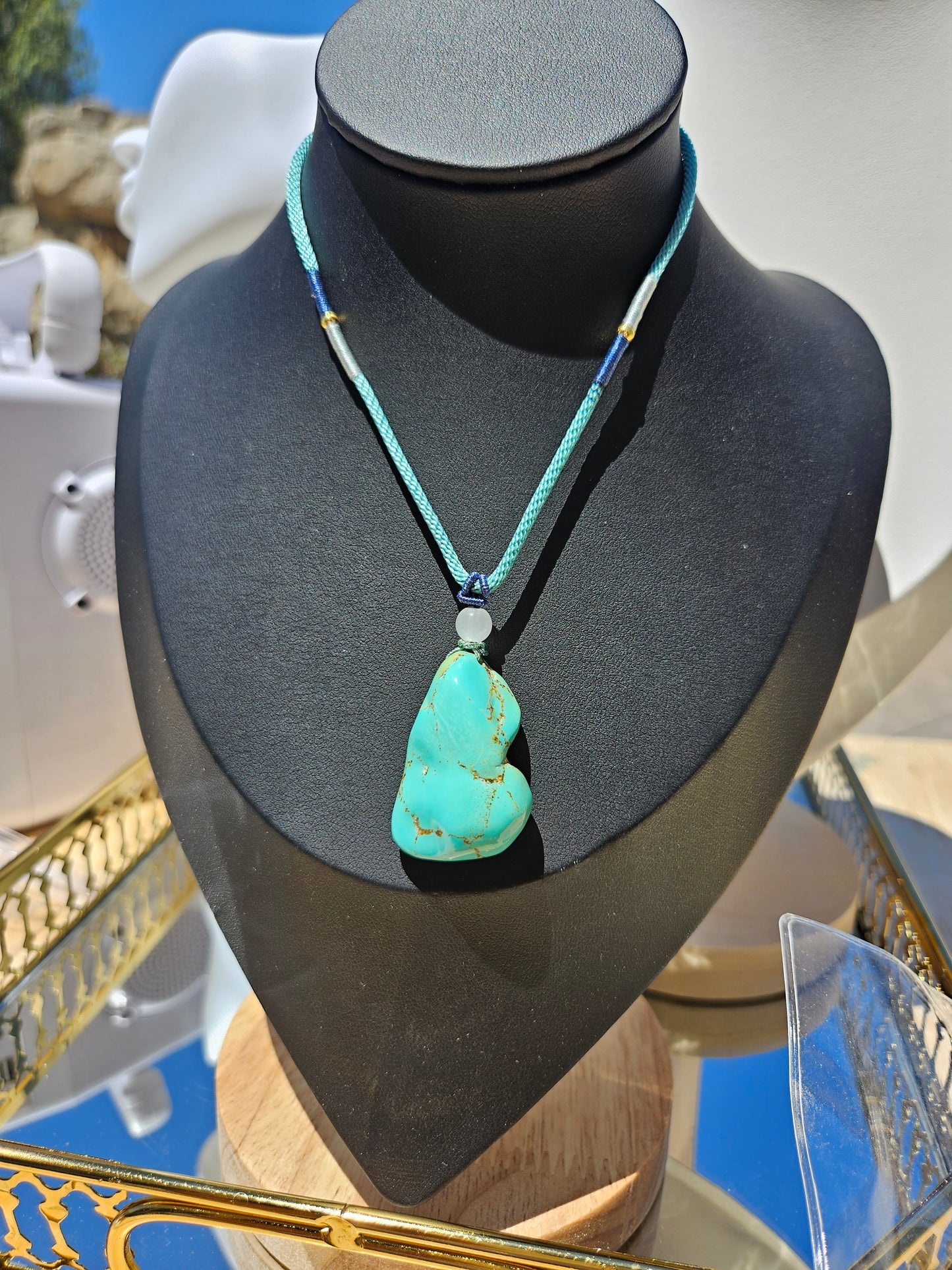 Natural Blue and Orange Irregular Shape Turquoise Necklace