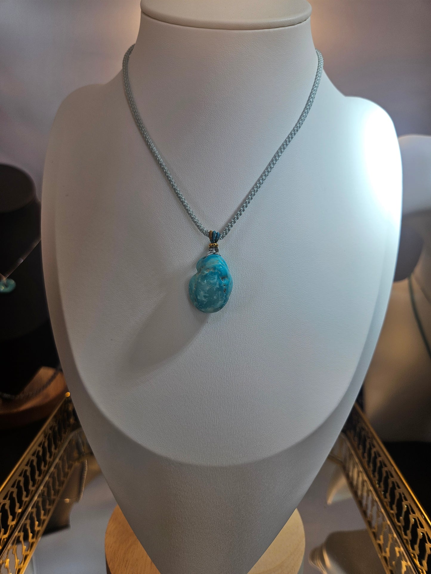 Natural Turquoise Natural Shape Pendant Necklace Handmade Braided Rope Adjustable