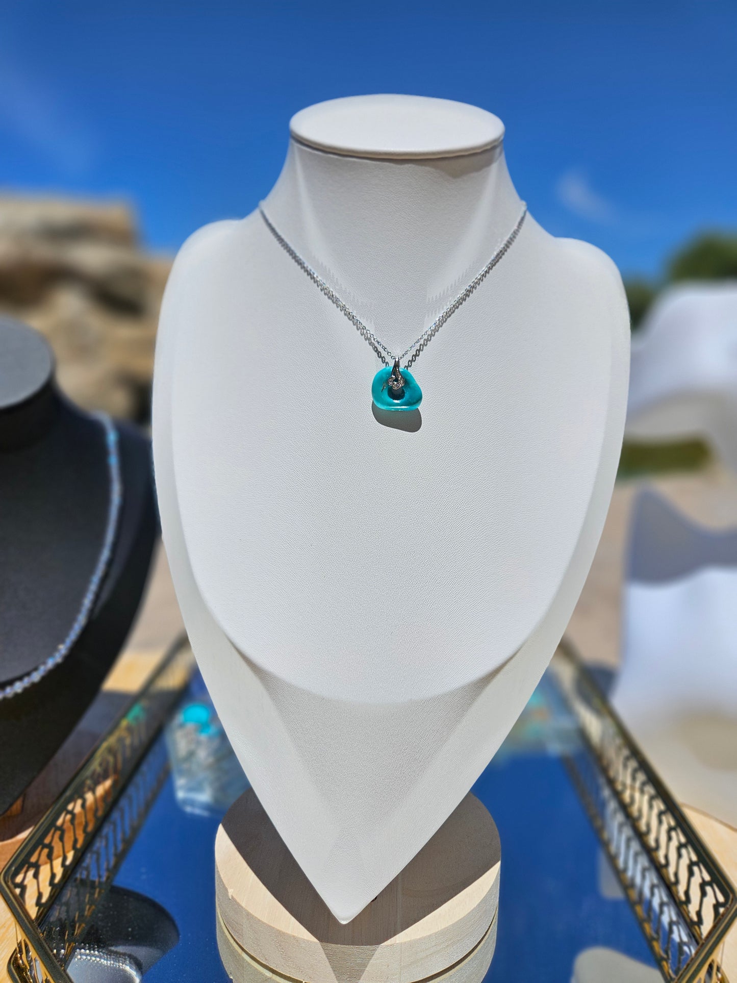 Natural Turquoise 925 Silver Plated Necklace Adjustable