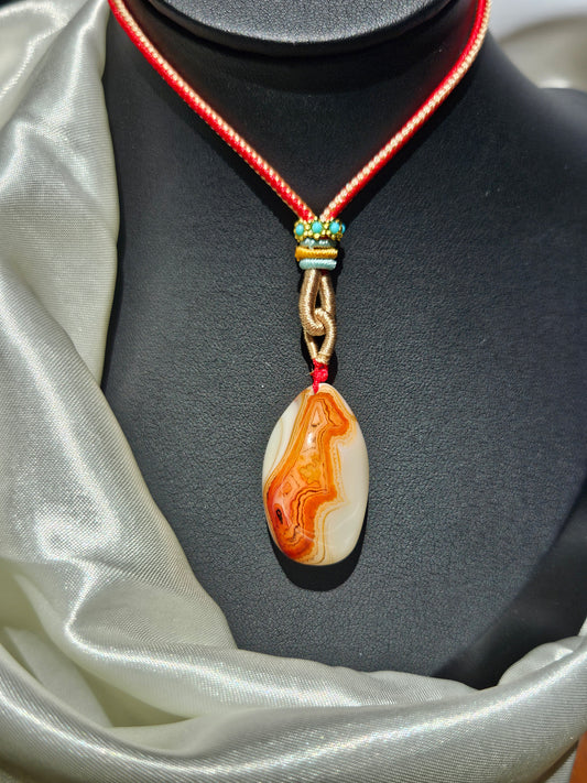 Natural agate double-sided different natural texture vintage pendant necklace