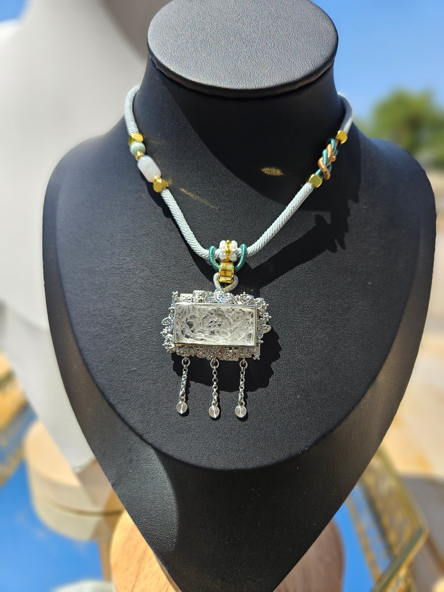 Natural White Quartz Rectangular Necklace