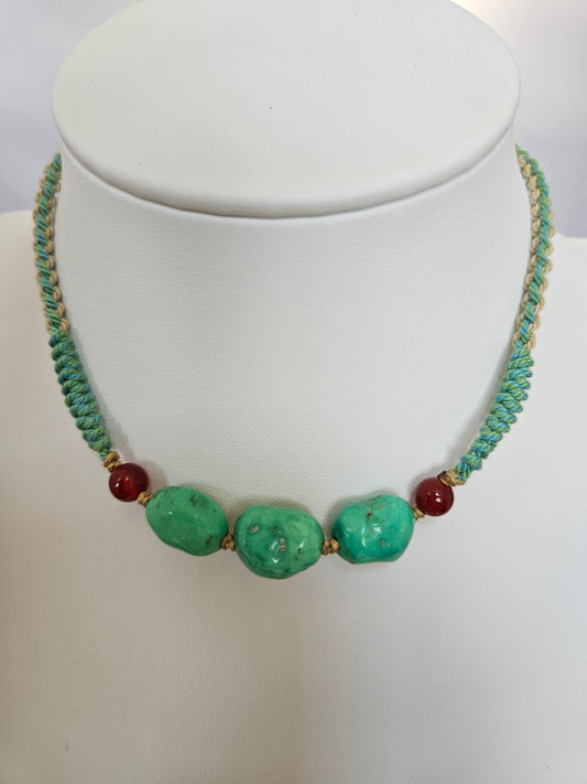 Natural Turquoise Precious Unique Green Pendant Adjustable Necklace