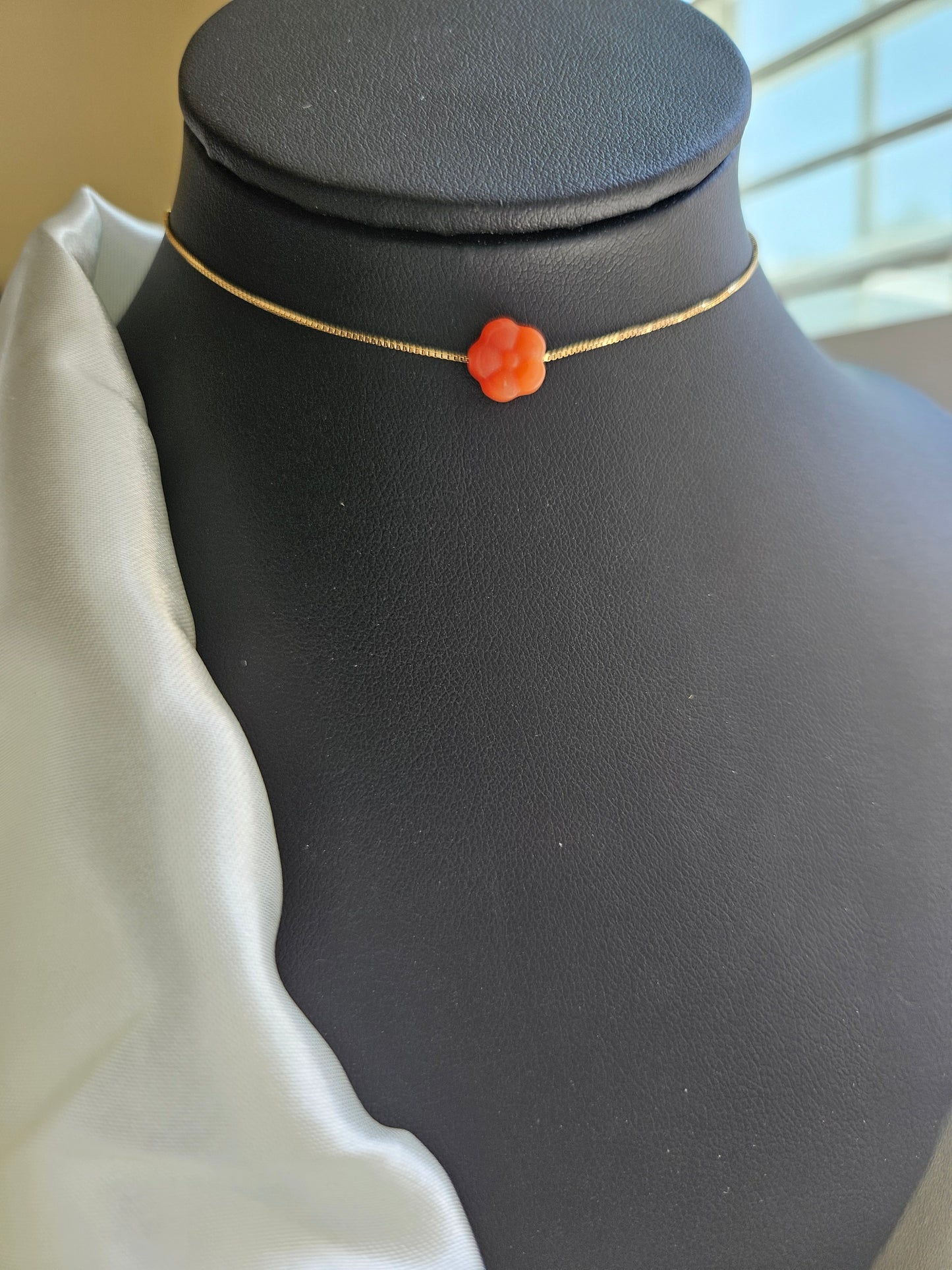 High Quality Natural Red Agate Sakura Shape Pendant Necklace 925 Silver Gold Plated