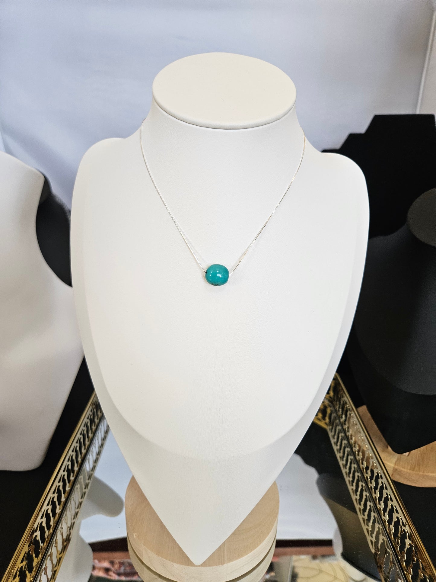 Natural Turquoise Bead 925 Sterling Silver Necklace