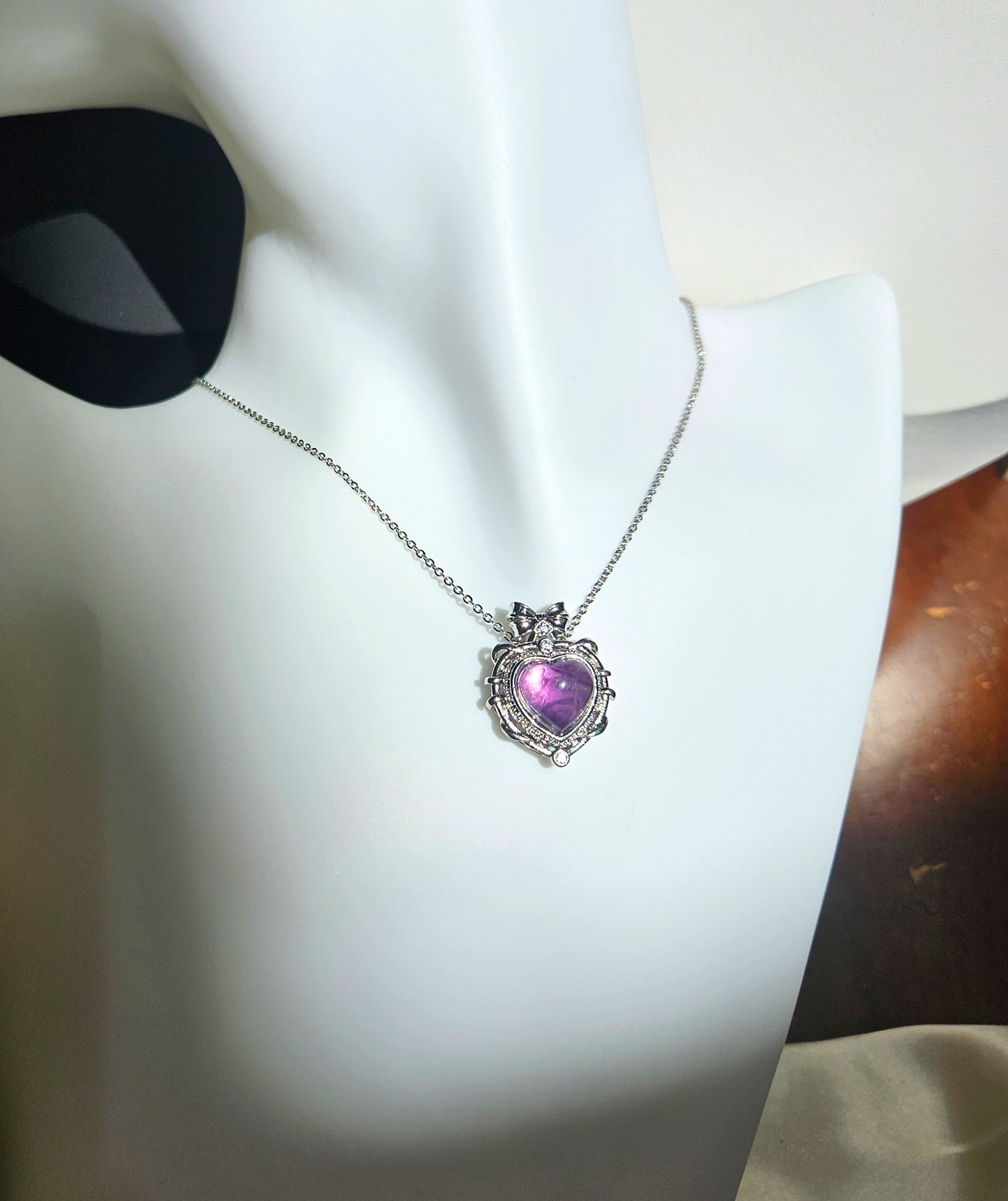 Natural Amethyst Heart-Shaped Vintage Pendant Necklace