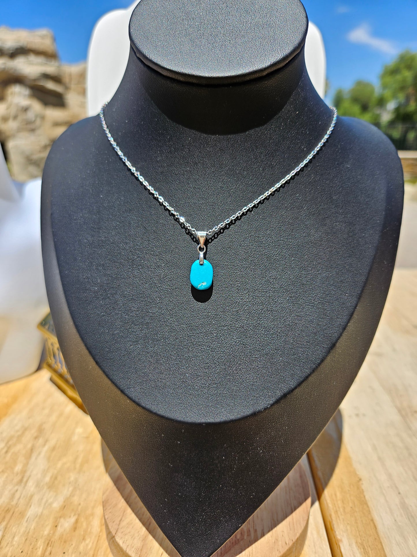 Natural Turquoise Natural Shape 925 Silver Plated Necklace