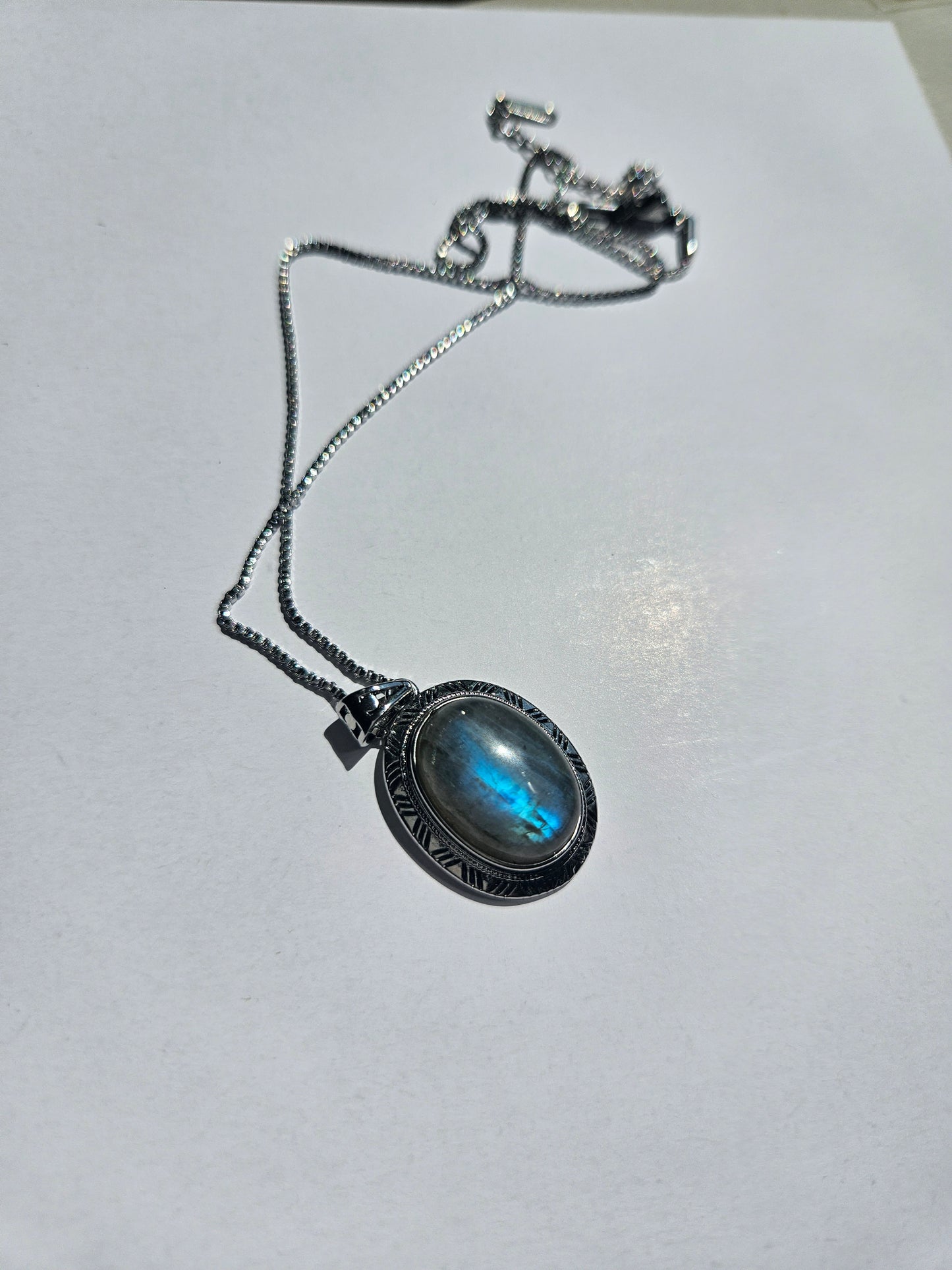 Natural Moonstone Oval Necklace Silver Plated