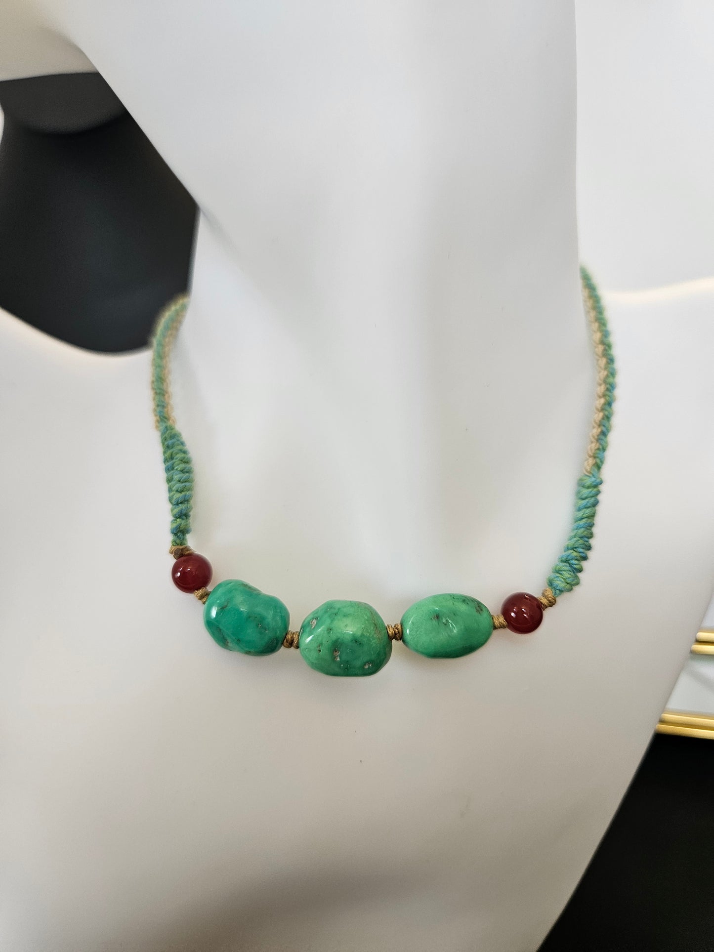 Natural Turquoise Precious Unique Green Pendant Adjustable Necklace