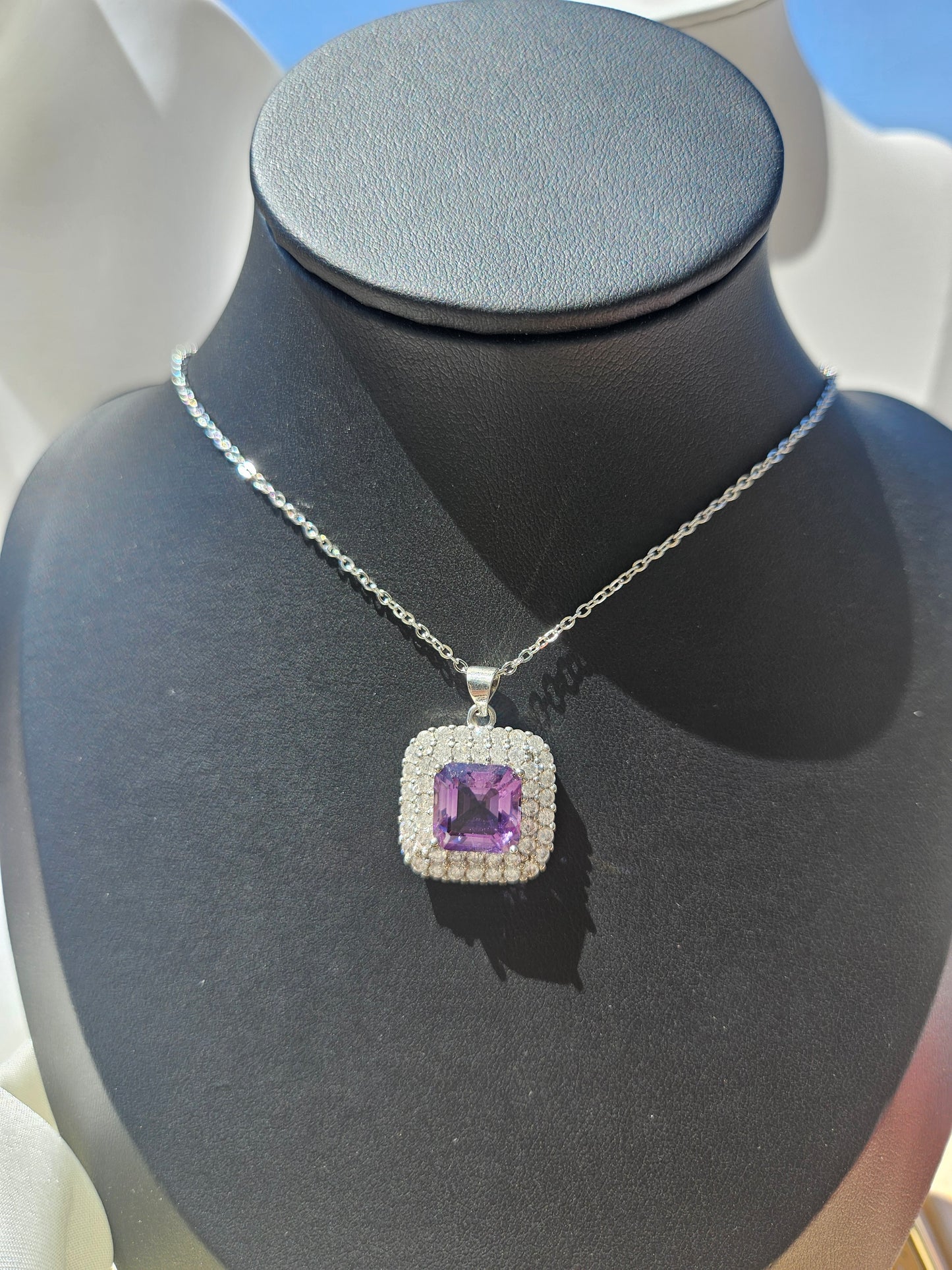 Natural Amethyst Square Shape Necklace
