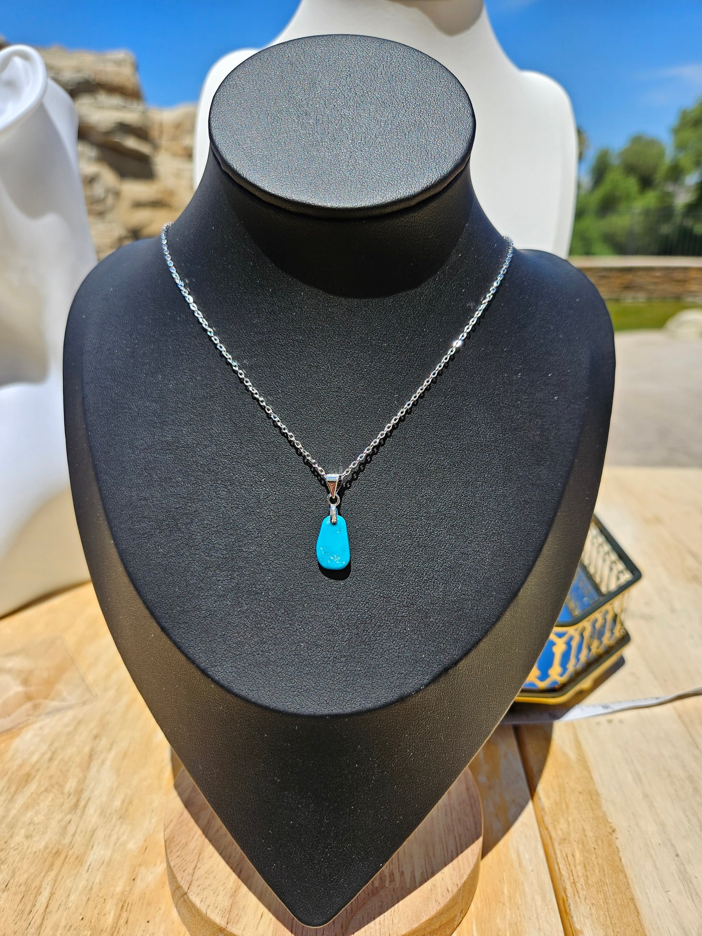 Natural Turquoise Natural Shape 925 Silver Plated Necklace Adjustable