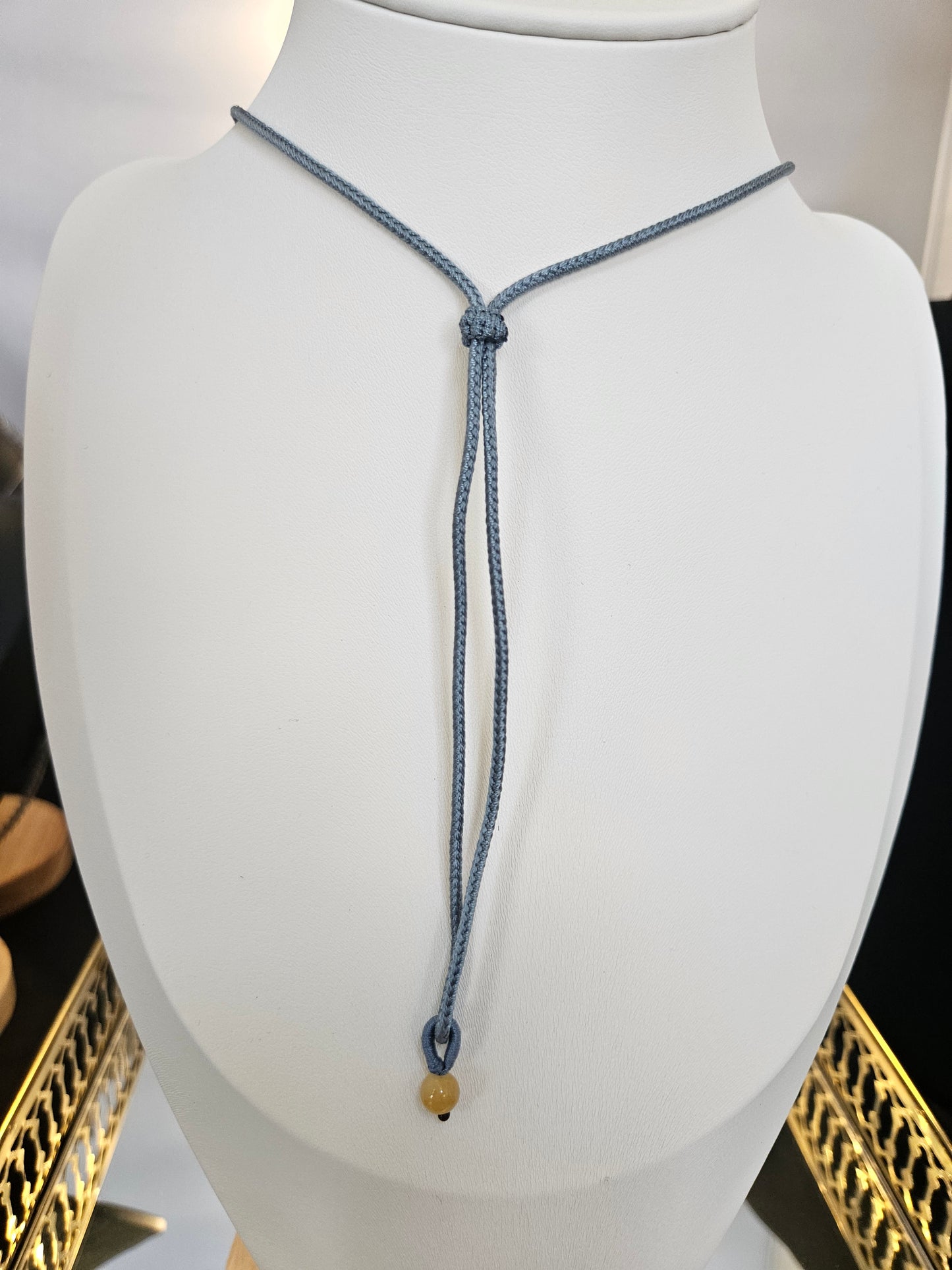 Natural Turquoise Unique Natural Texture Pendant Hand-woven Cord Adjustable Necklace