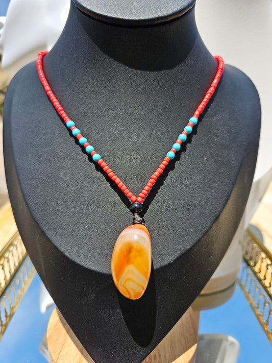 Natural agate natural pendant long chain necklace