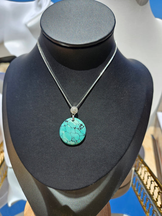 Natural Turquoise Natural Texture Vintage Round Pendant Necklace
