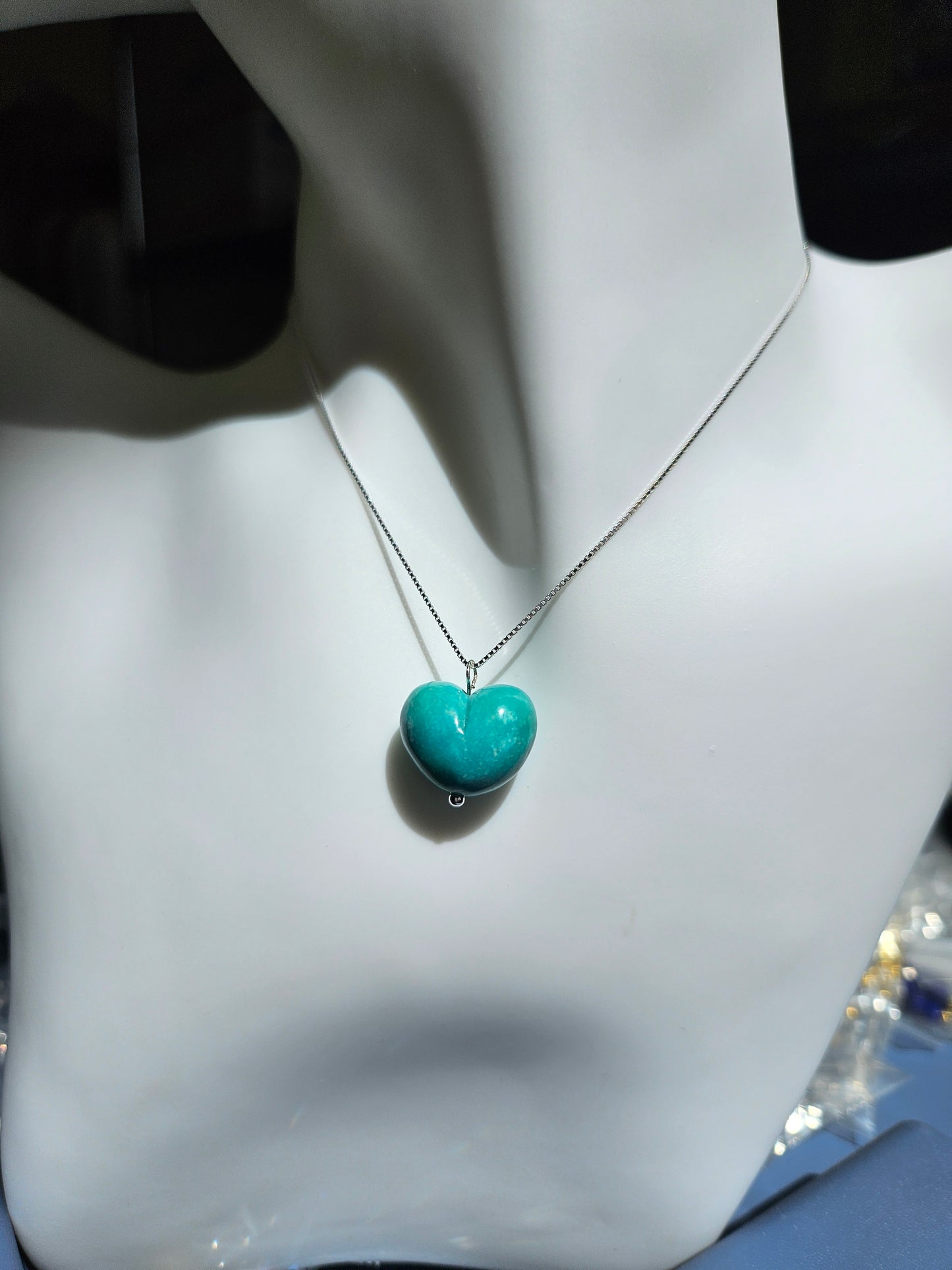 Natural Turquoise Heart Shape Vintage Pendant Hand Carved 925 Sterling Silver Necklace