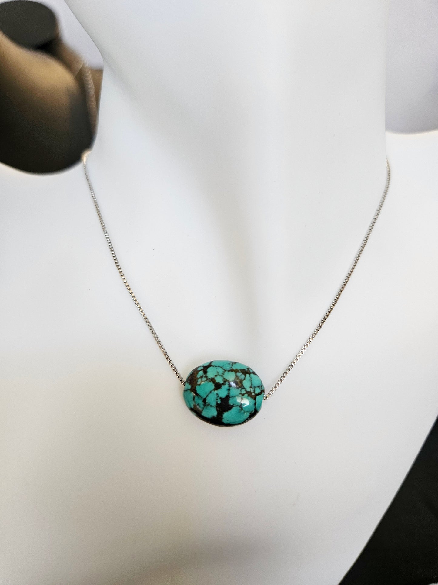 Natural Turquoise Unique Natural Texture Pendant Adjustable Silver Plated Necklace