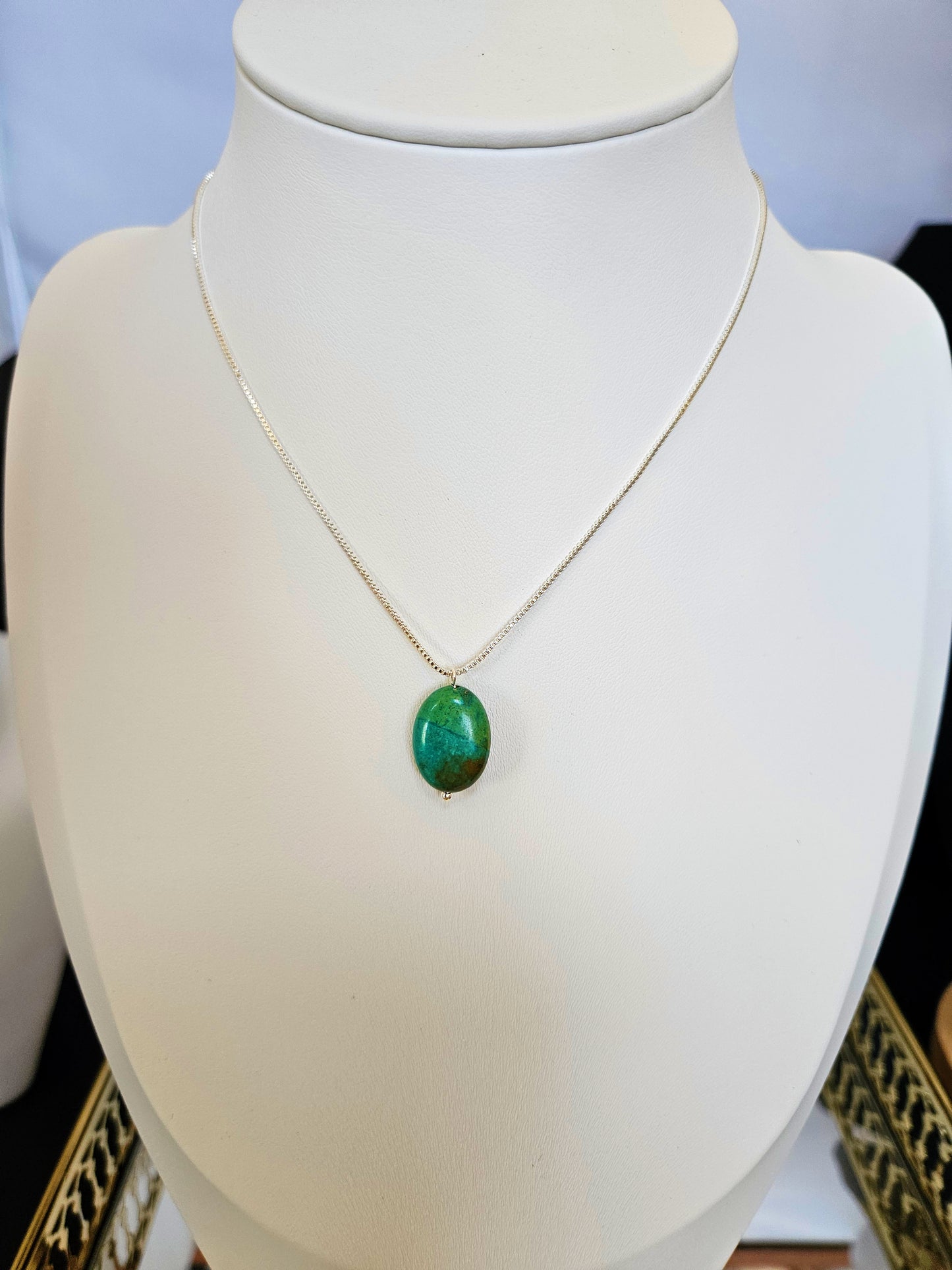 Natural Green Multicolored Turquoise Bead Necklace