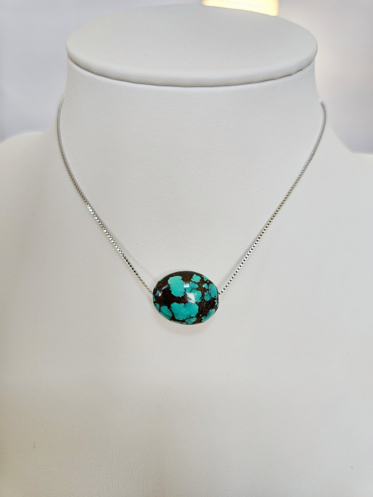 Natural Turquoise Unique Natural Texture Pendant Adjustable Silver Plated Necklace