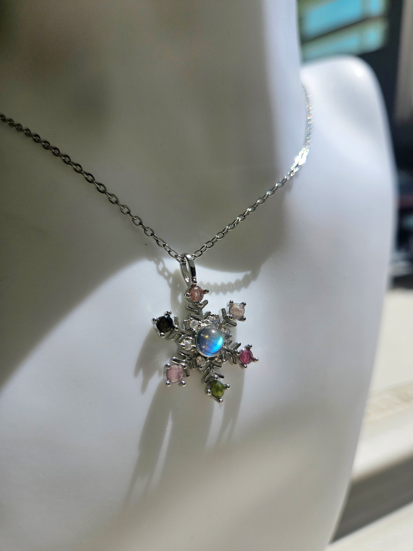 Natural Moonstone Snowflake Shape Necklace