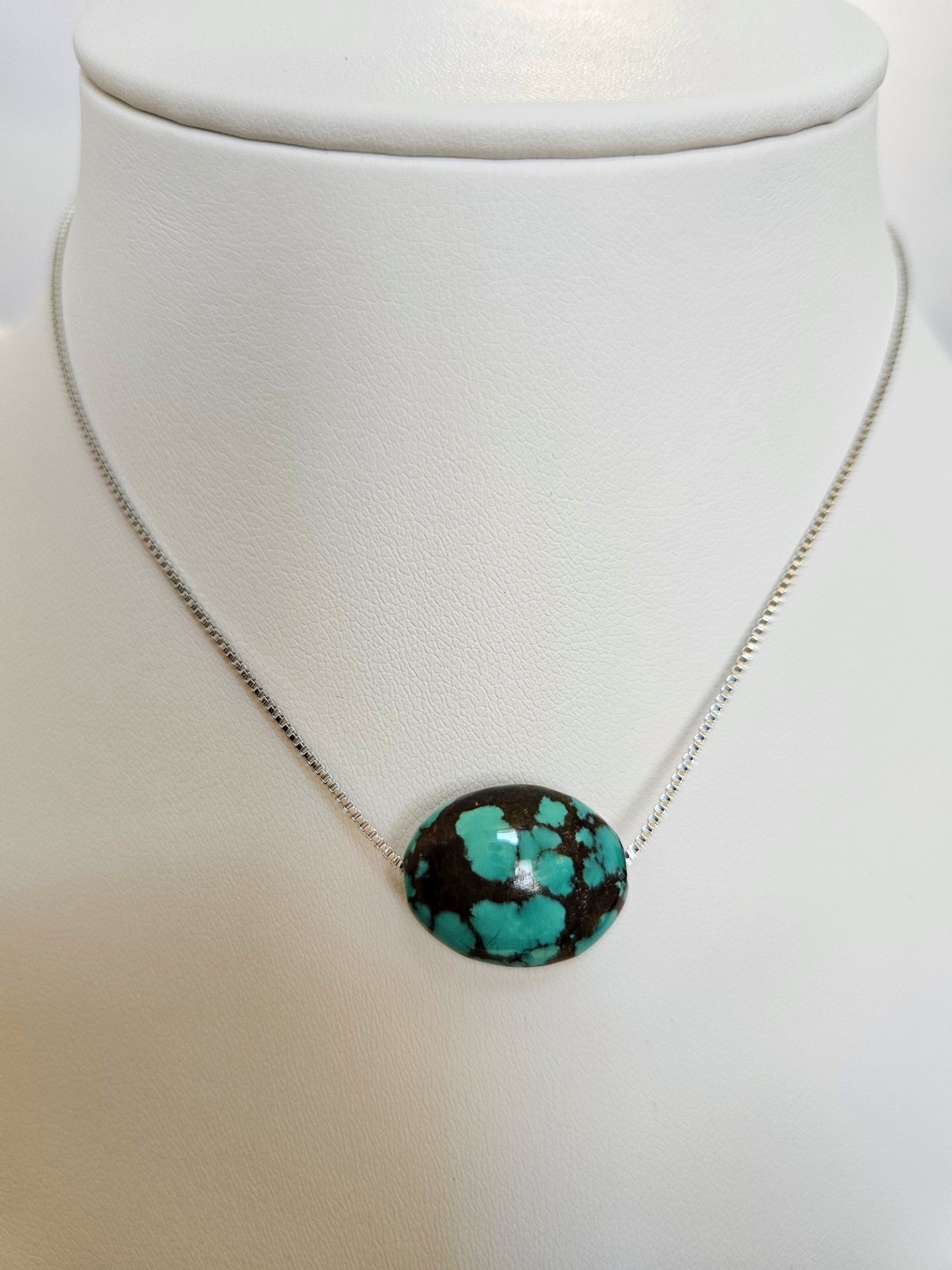 Natural Turquoise Unique Natural Texture Pendant Adjustable Silver Plated Necklace