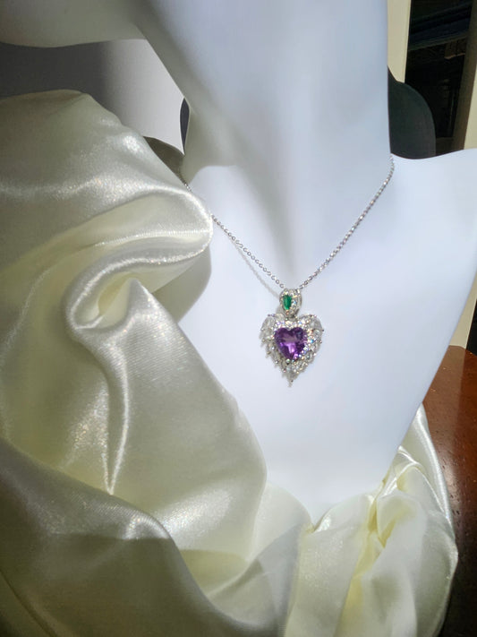 Natural Amethyst Heart Shaped Necklace Silver Plated