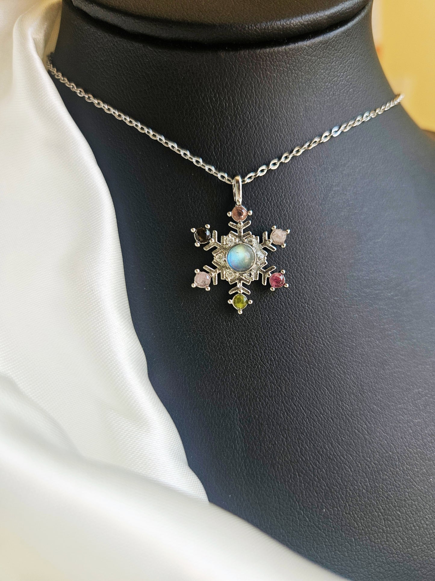 Natural Moonstone Snowflake Shape Necklace