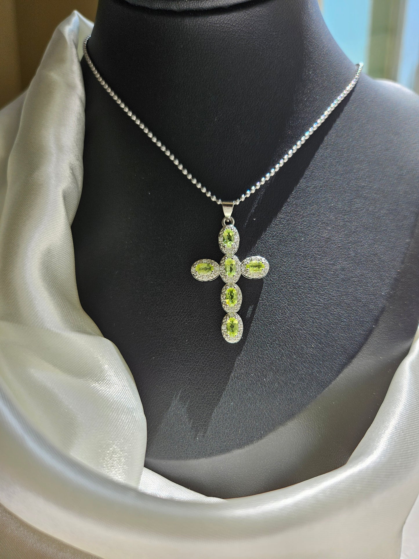 Natural Olivine Cross Shaped Necklace
