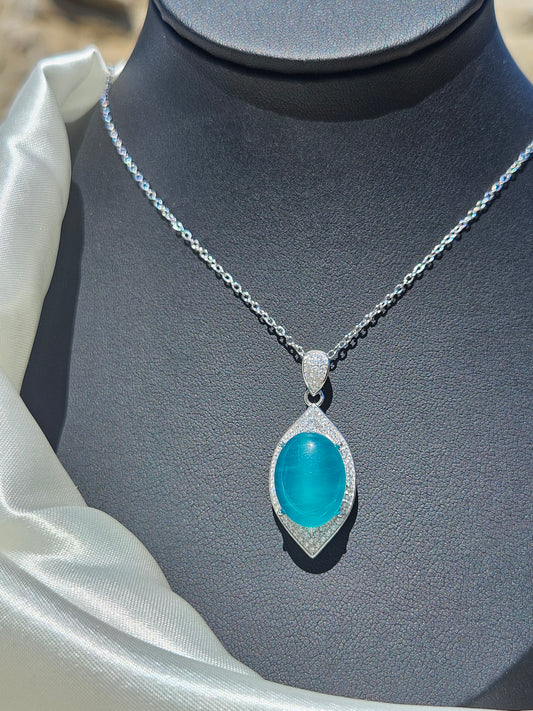 Natural Amazonite Teardrop Pendant Necklace Blue