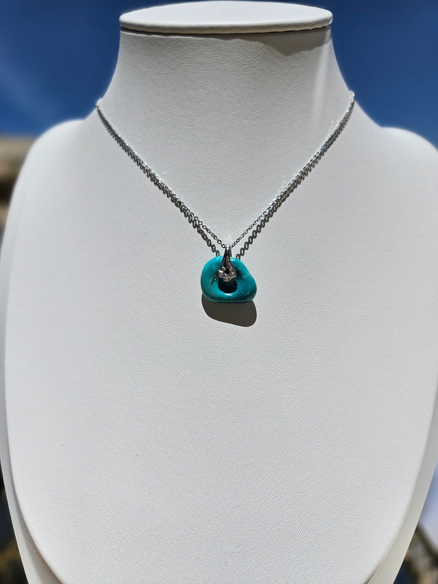 Natural Turquoise 925 Silver Plated Necklace Adjustable