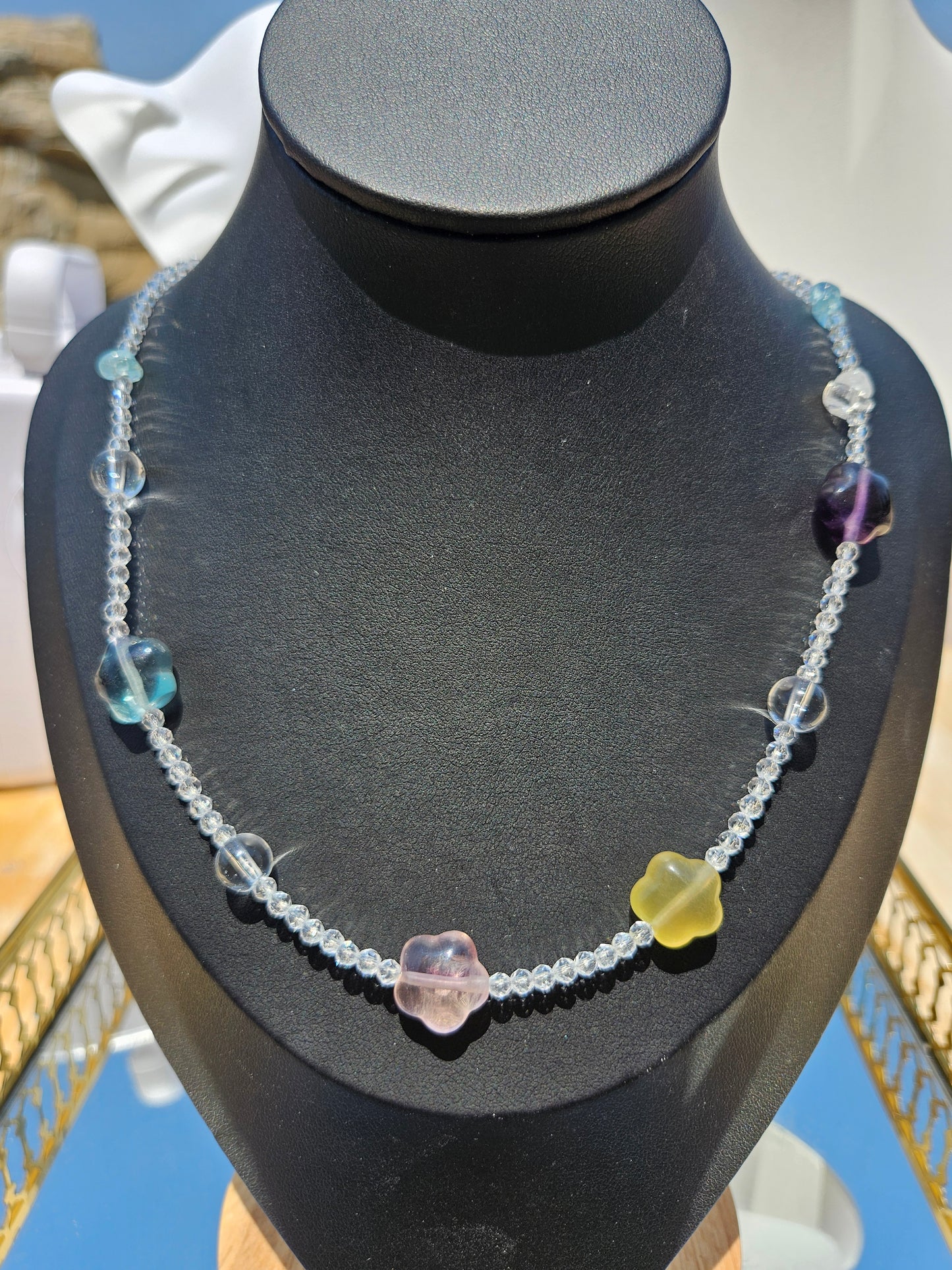Natural Fluorite Multicolor Flower Necklace