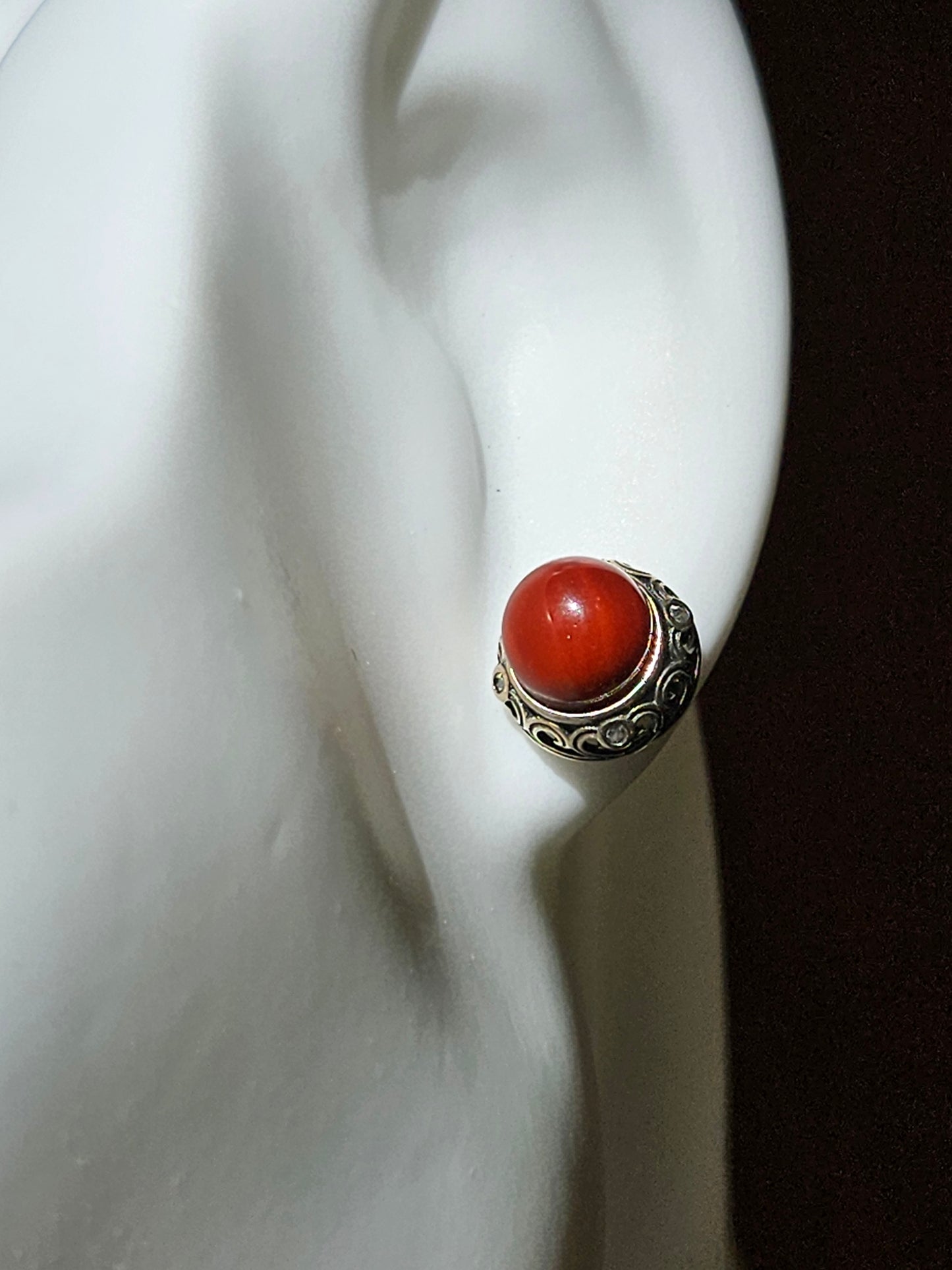 Natural Red Agate Round Earring