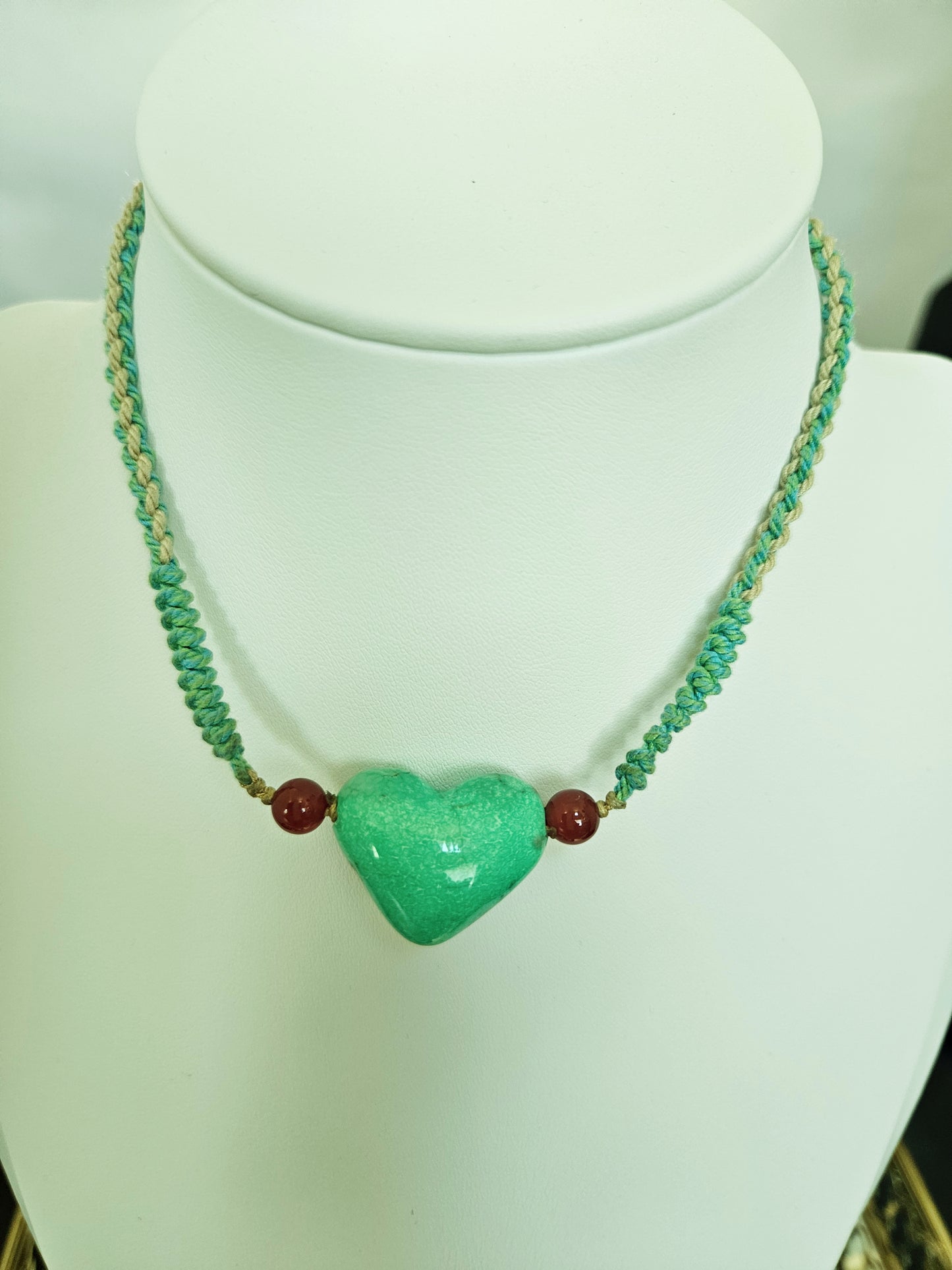 Natural Turquoise Precious Unique Green Hand Carved Heart Pendant Adjustable Necklace