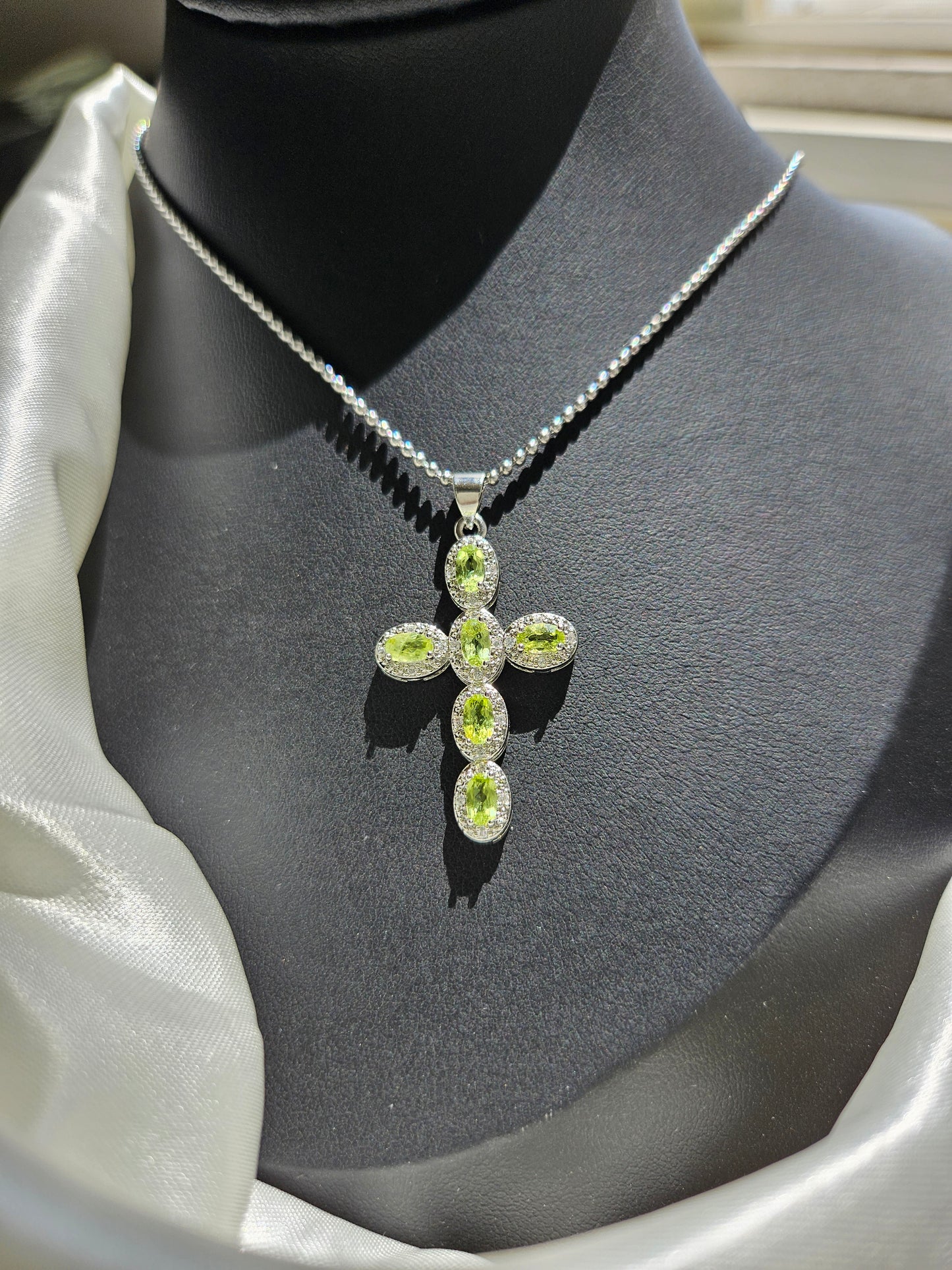 Natural Olivine Cross Shaped Necklace