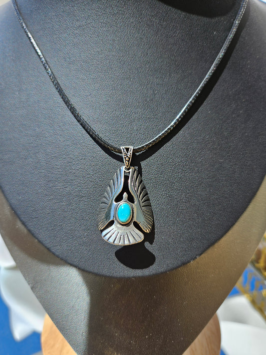 Natural Turquoise Inlaid Eagle Pendant Necklace