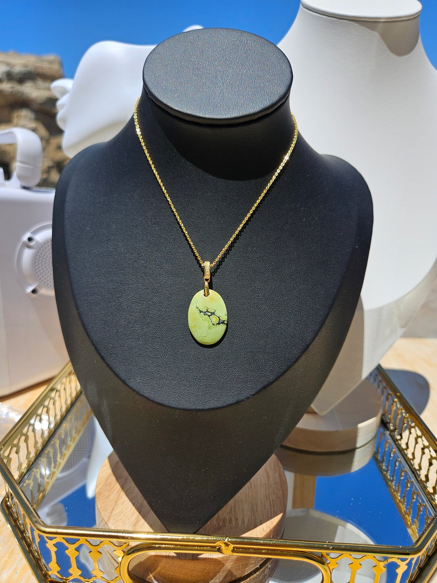 Oval Green Natural Turquoise Necklace